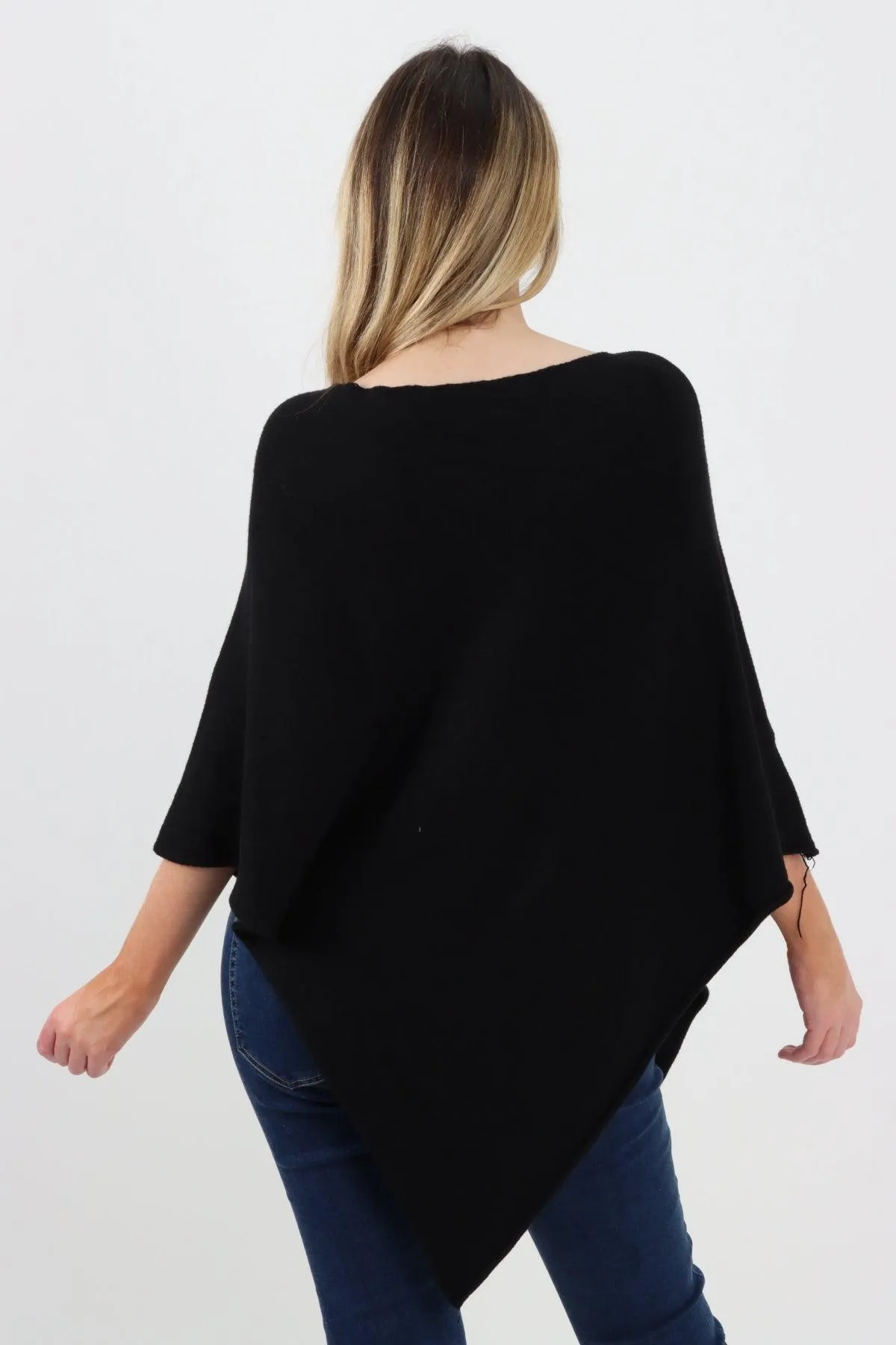 Made In Italy Star Ribbed Round Neck Poncho Top
