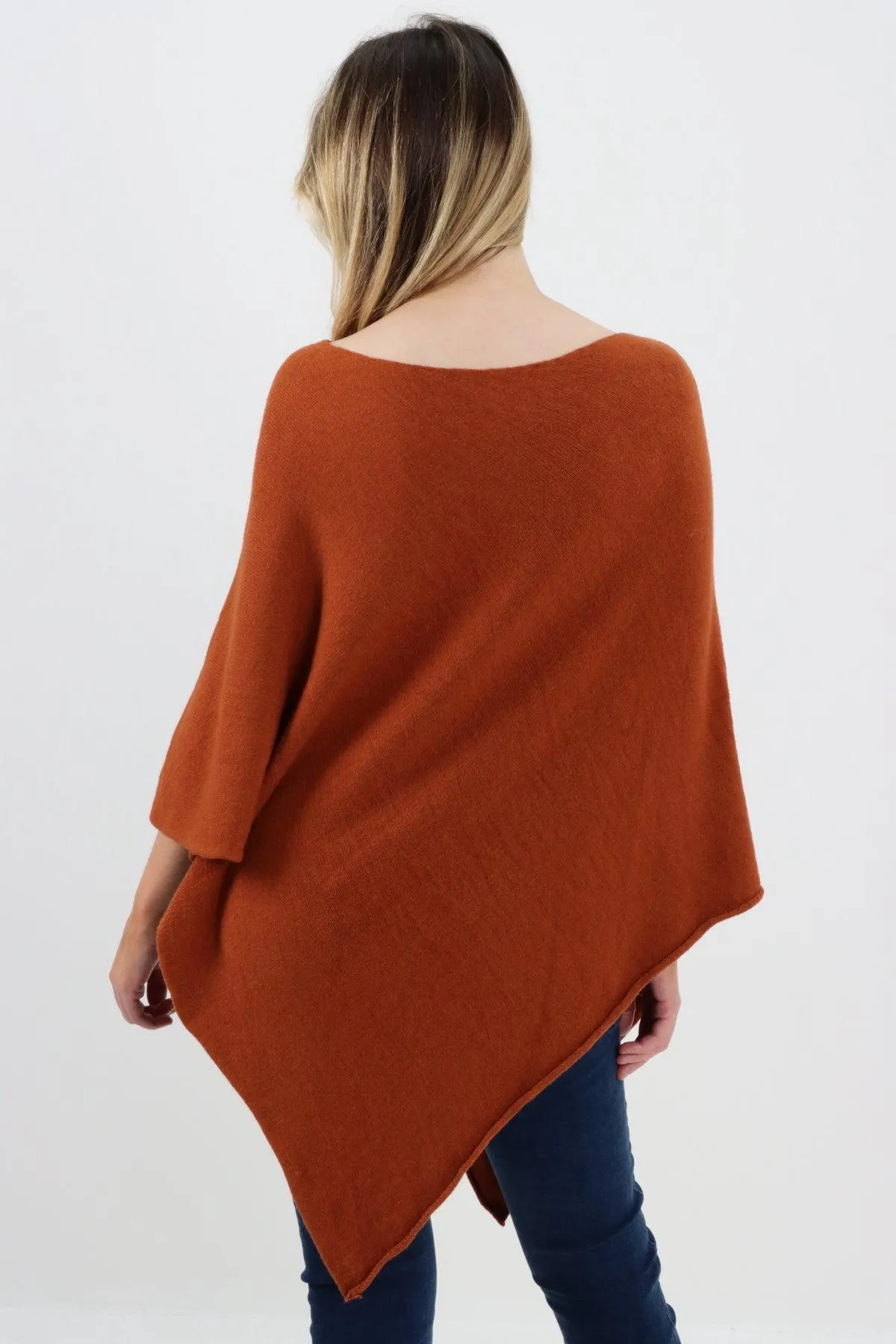 Made In Italy Star Ribbed Round Neck Poncho Top