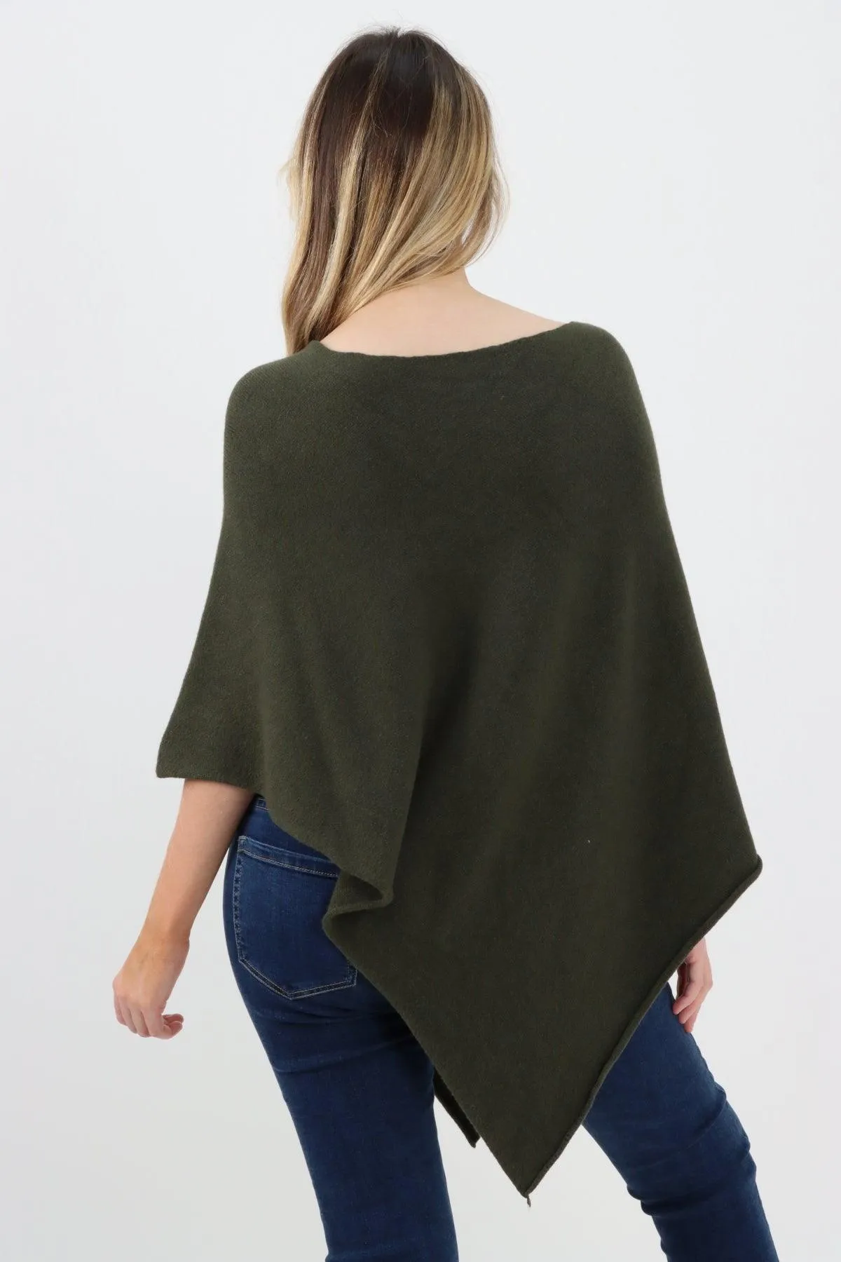 Made In Italy Star Ribbed Round Neck Poncho Top