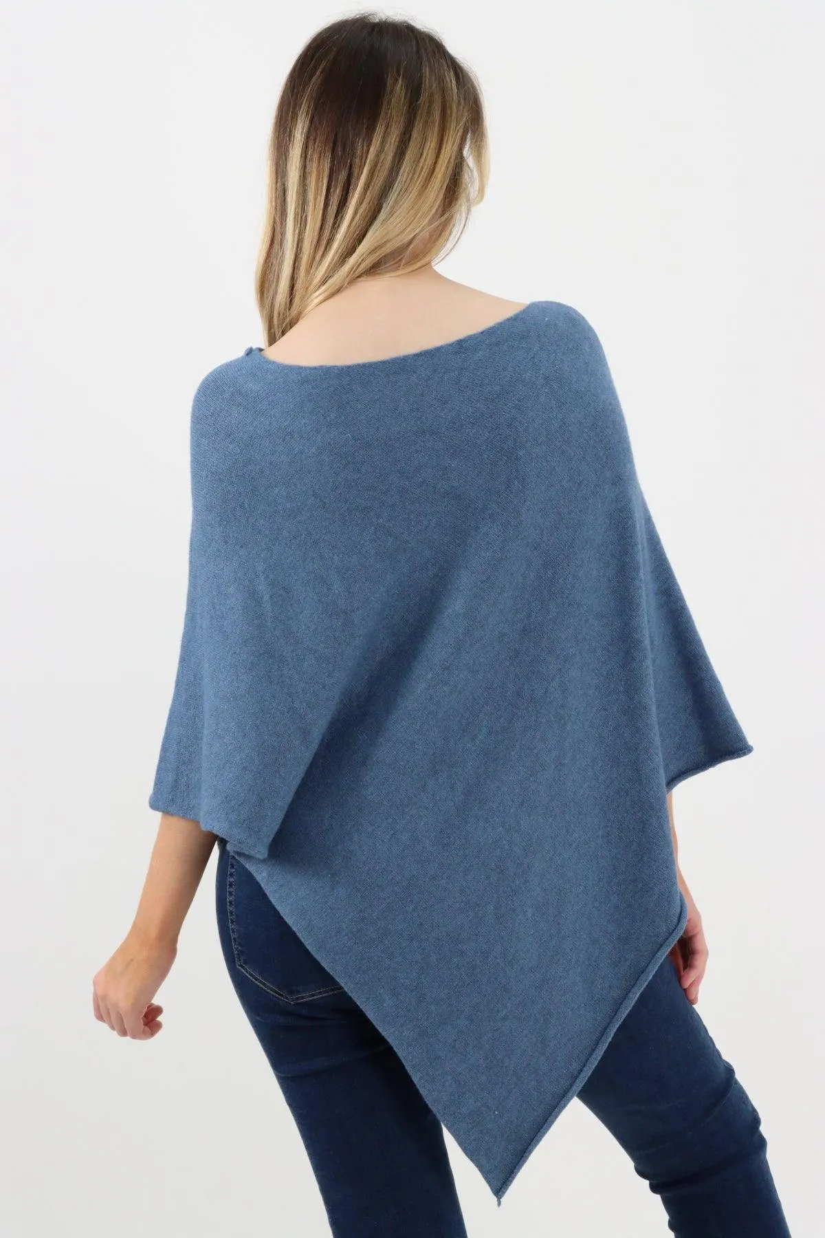 Made In Italy Star Ribbed Round Neck Poncho Top