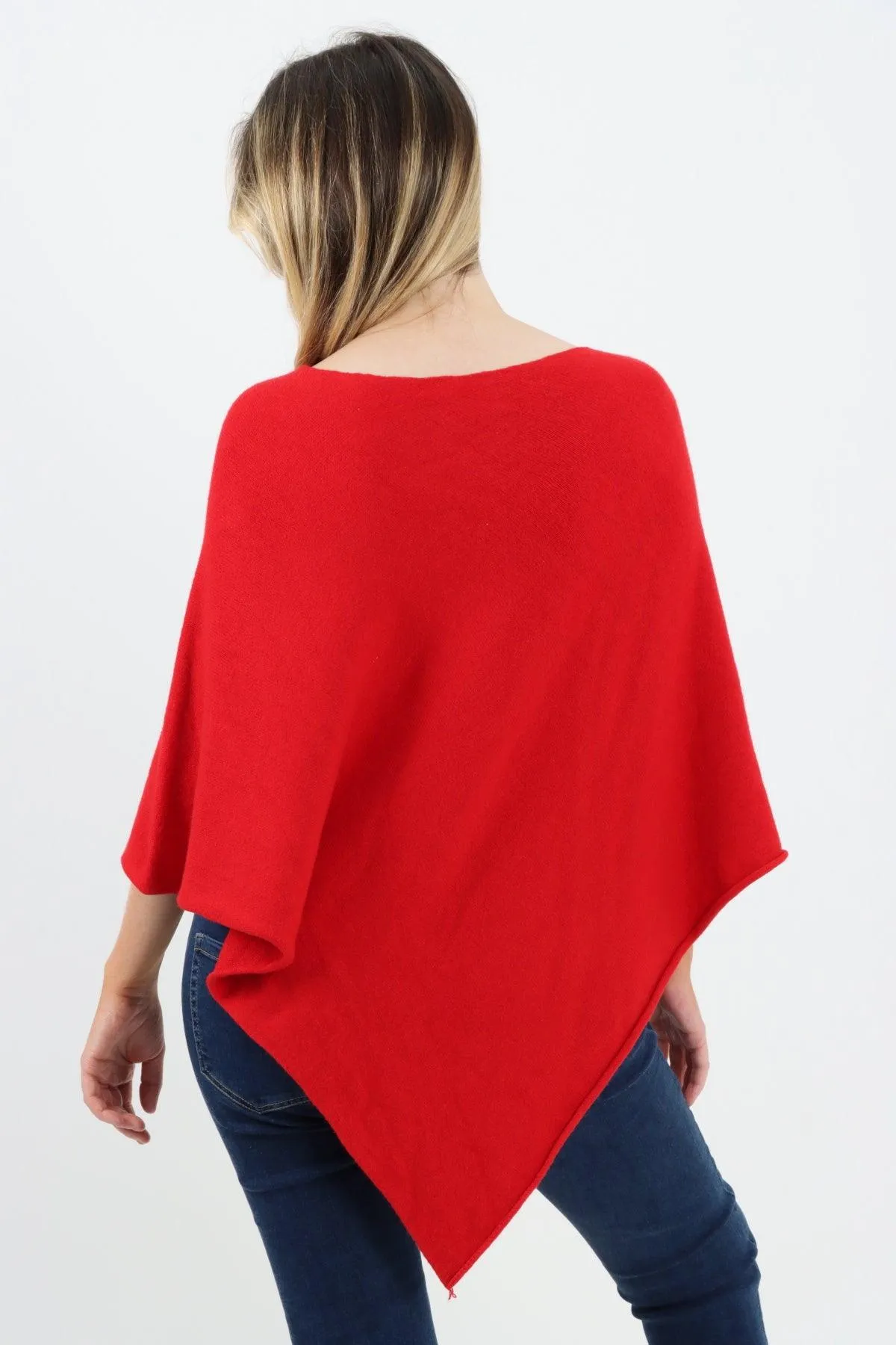 Made In Italy Star Ribbed Round Neck Poncho Top