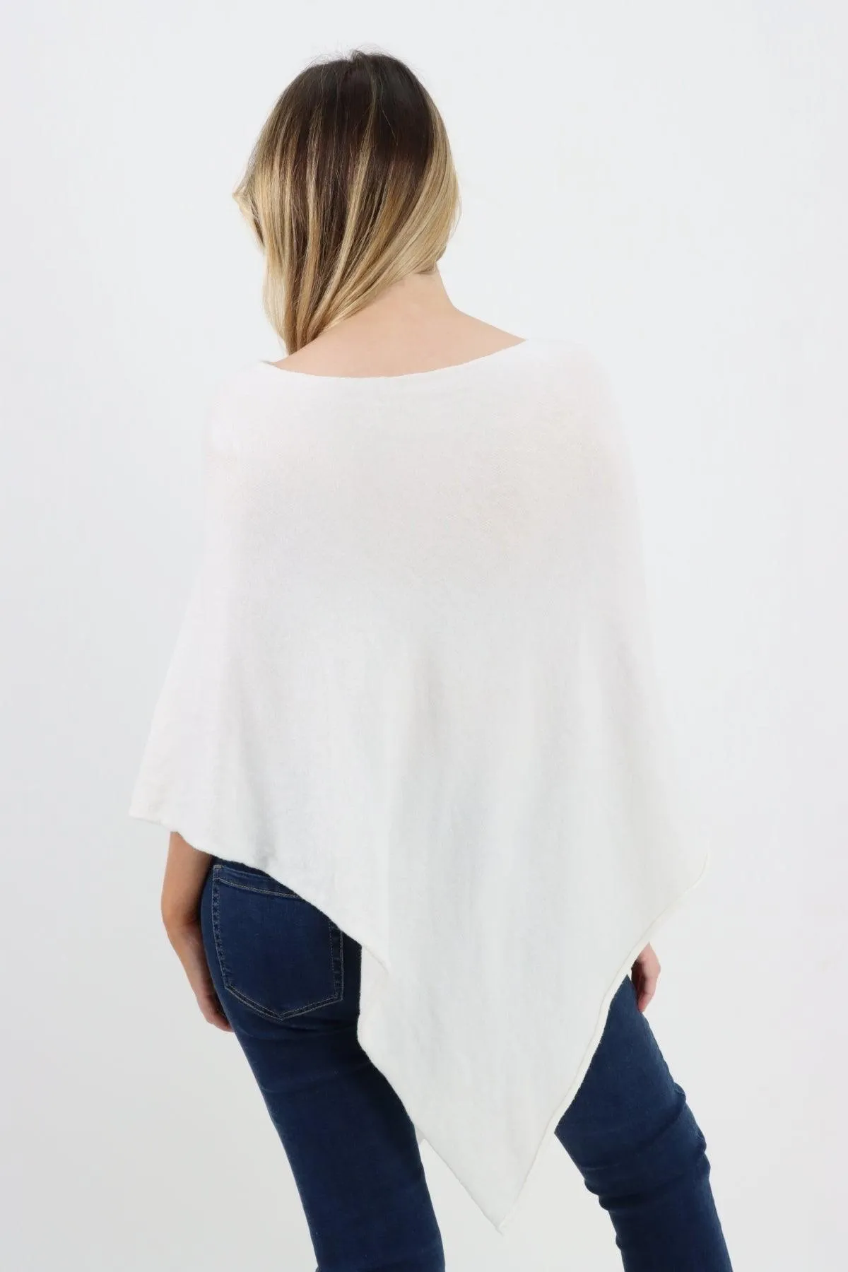 Made In Italy Star Ribbed Round Neck Poncho Top