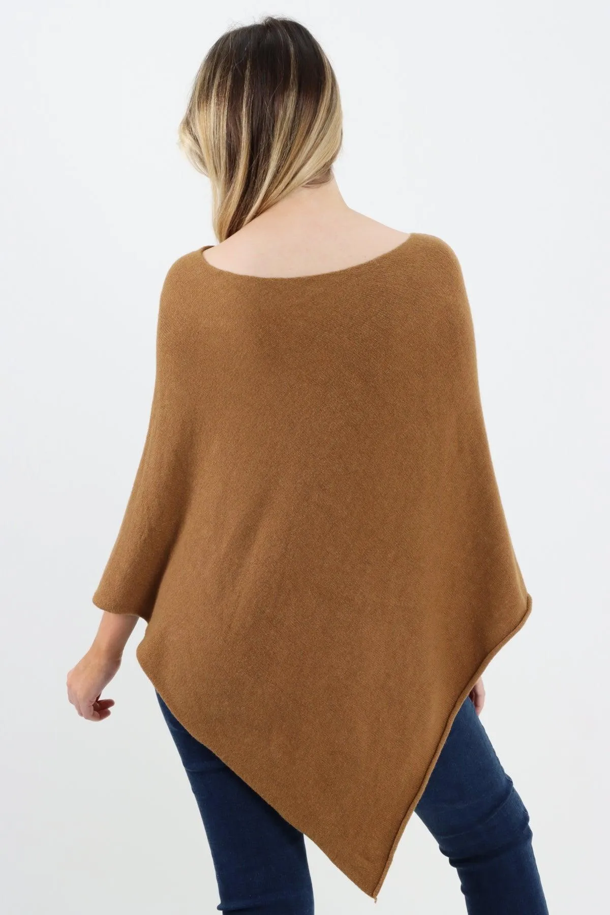 Made In Italy Star Ribbed Round Neck Poncho Top