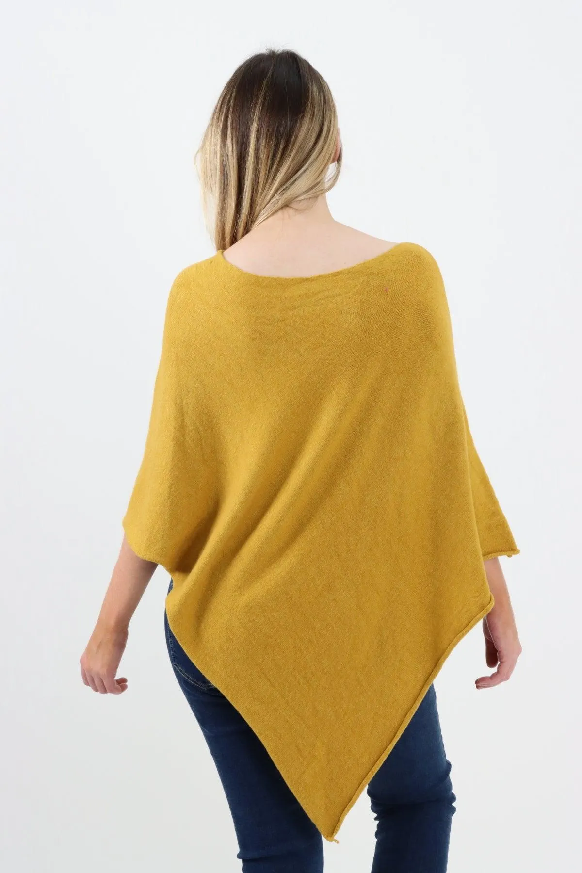 Made In Italy Star Ribbed Round Neck Poncho Top