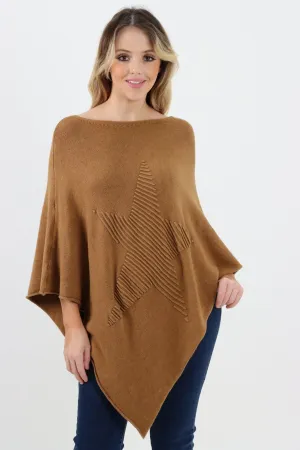Made In Italy Star Ribbed Round Neck Poncho Top
