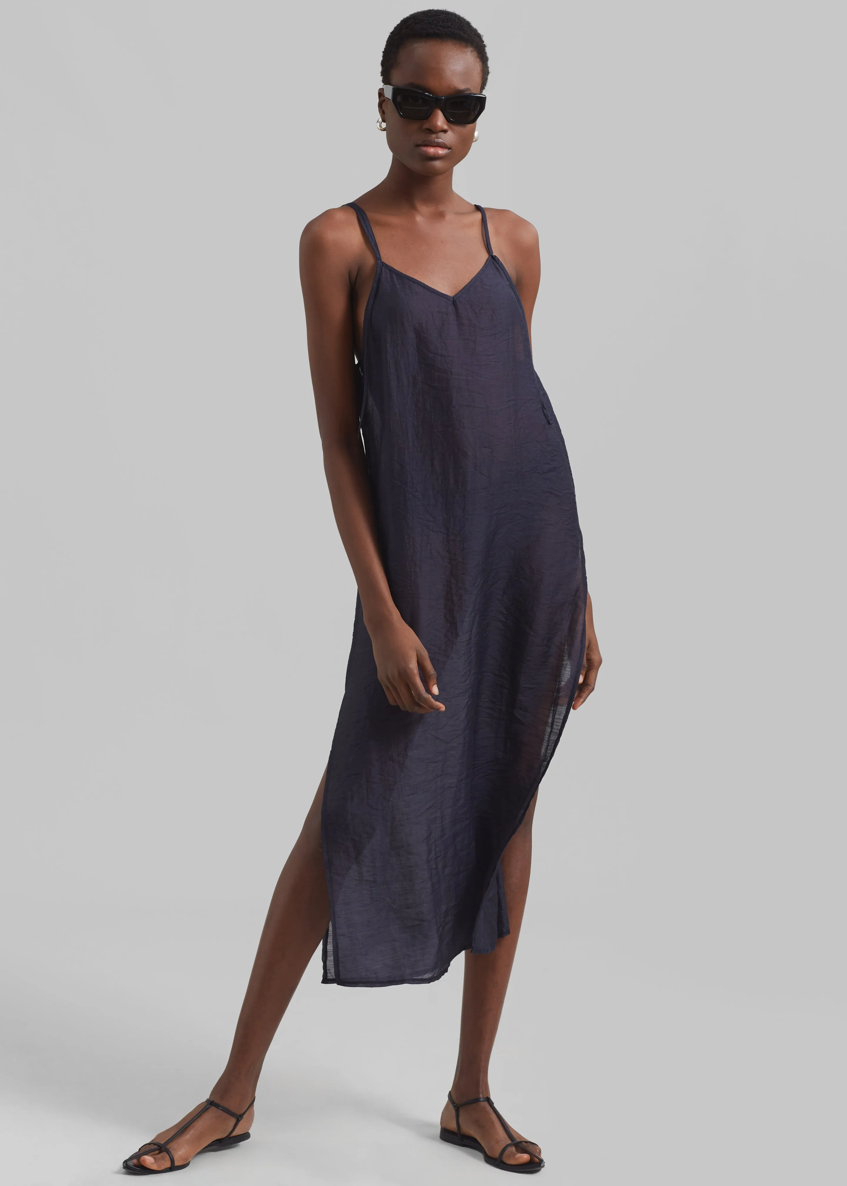 Madeline Sheer Midi Dress - Navy