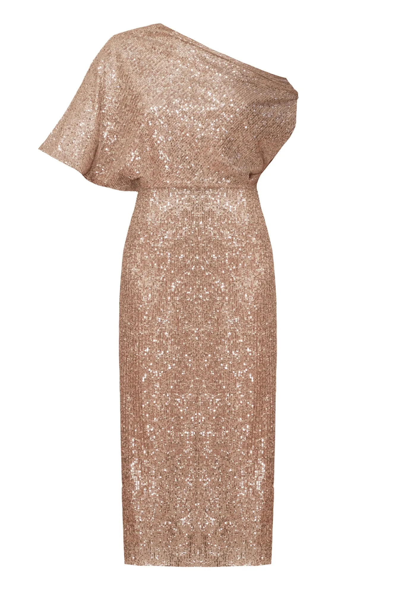 MARGO nude sequin asymmetric evening dress