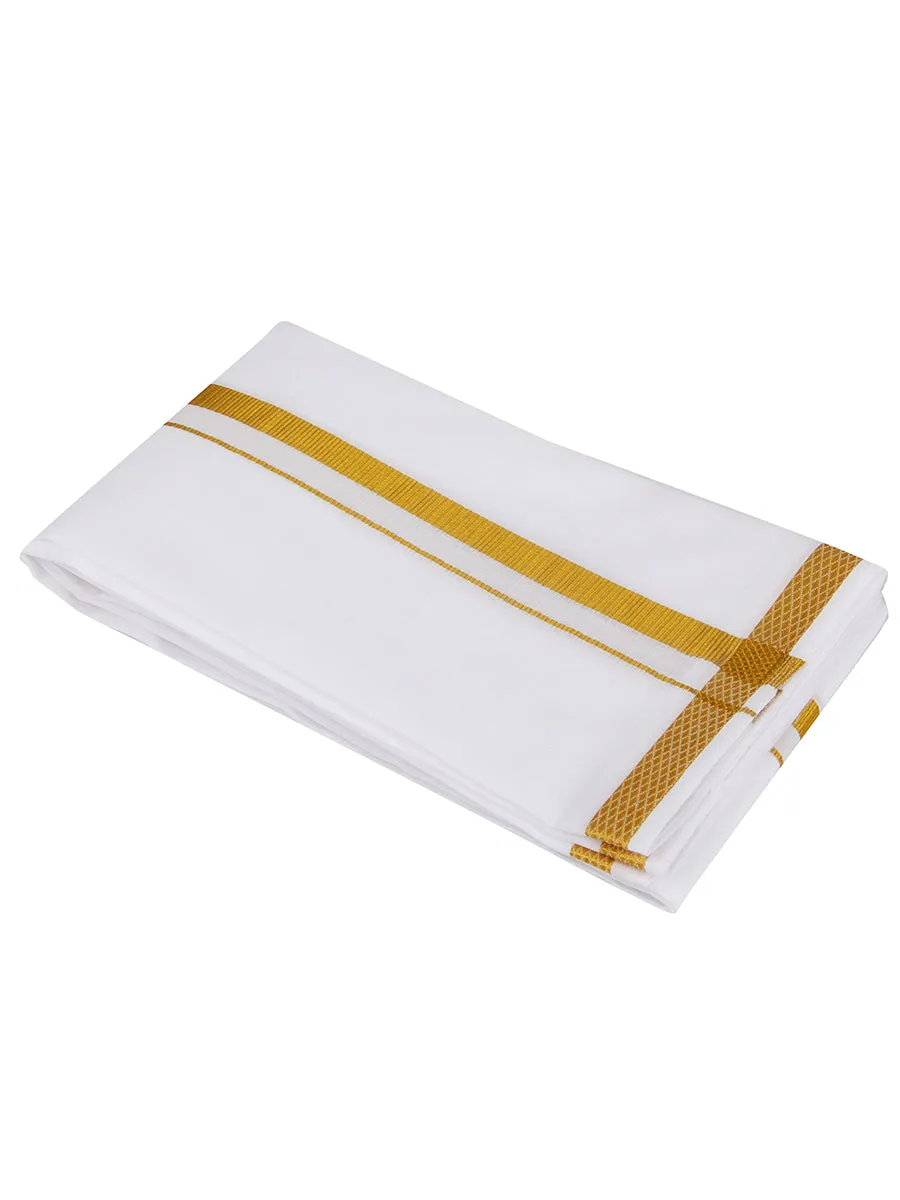 Men 100% Cotton White Full Sleeves Shirt with 3/4'' inch Jari Double Dhoti & Towel Combo