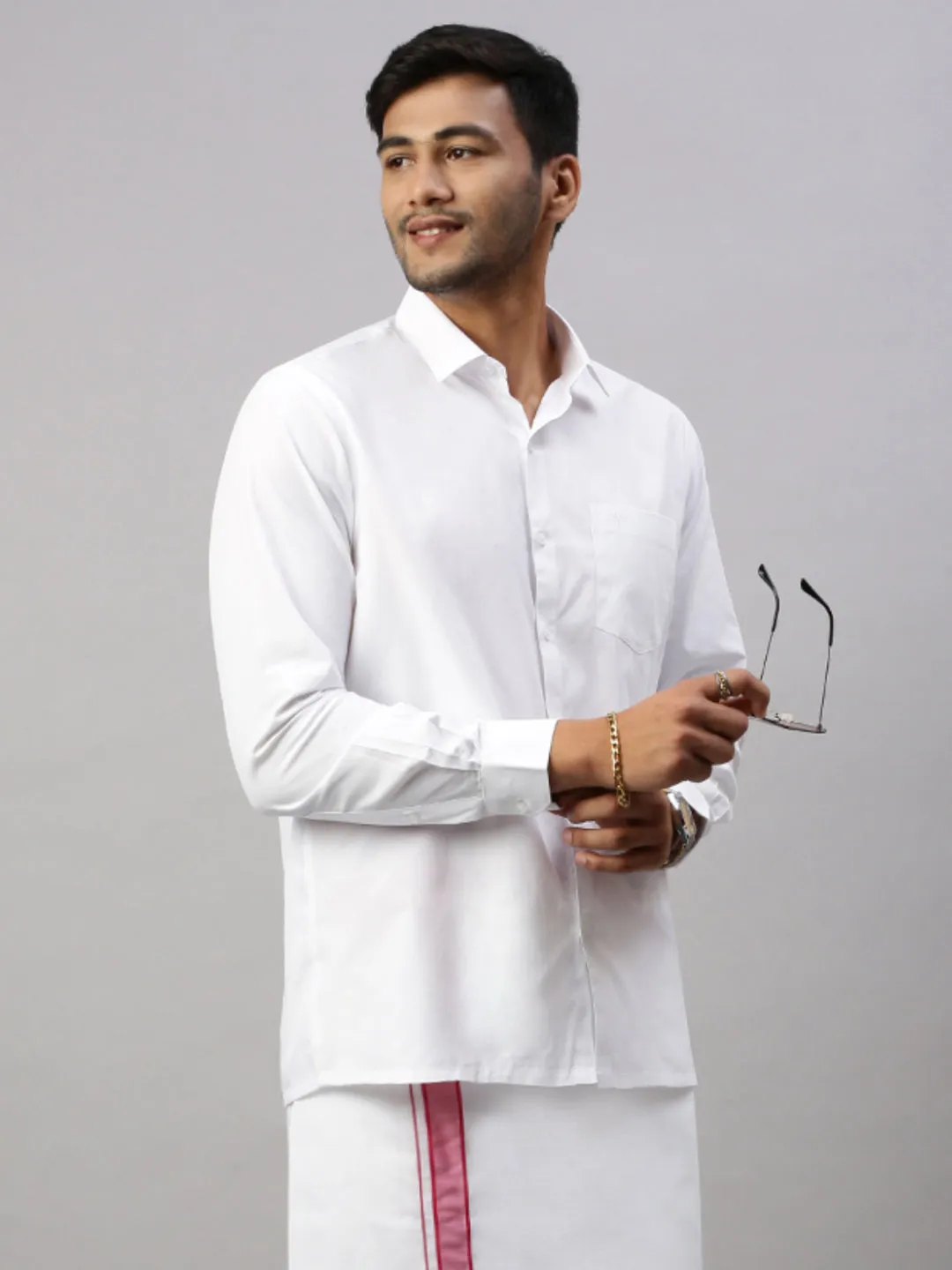 Men White Shirt with Pink Fancy Border Dhoti Combo WP19