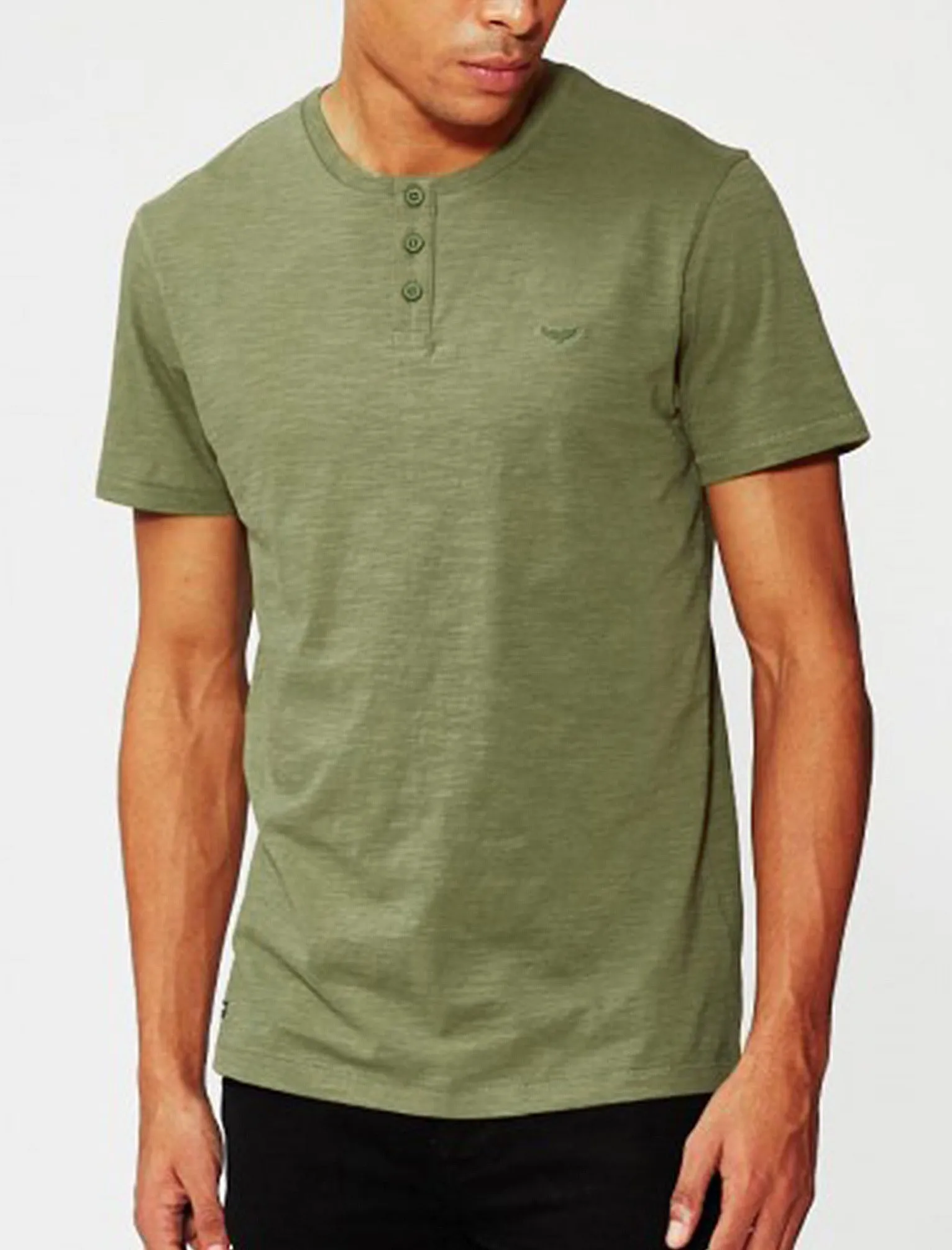 Mens Cody Slub Granddad Style T-Shirt in Green