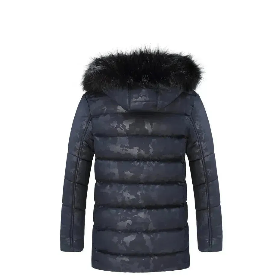 Men's Faux Fur collar Cotton padded Thick Long Puffer Winter Jacket