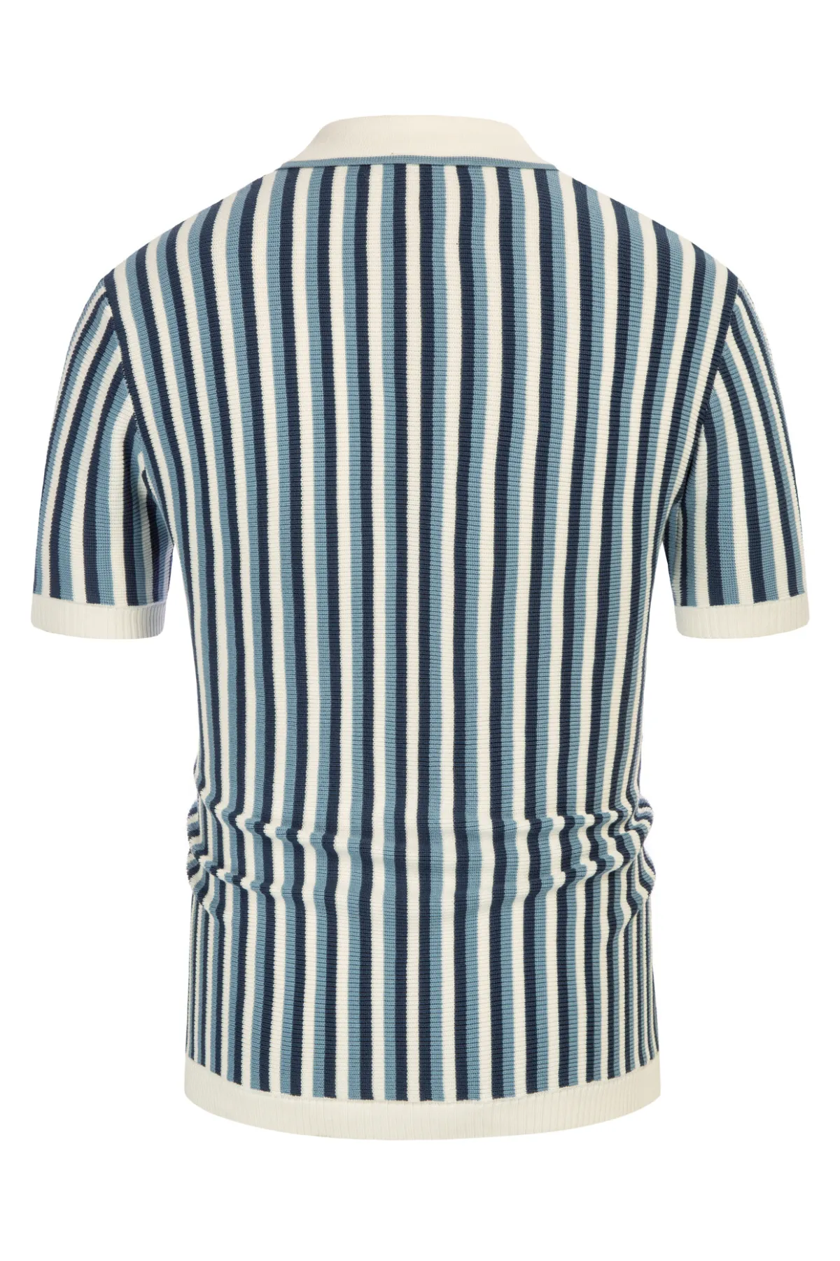 Men's Striped Polo Shirts Breathable Knit Shirt 70s Vintage Cardigans Shirt Short Sleeve Button Down Casual Clothing