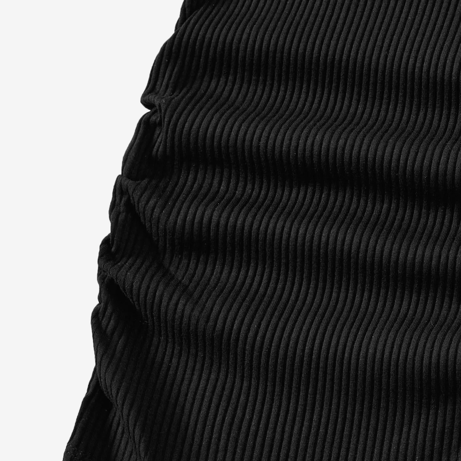 Mommy and Me Black Drawstring Ruched Side Short-sleeve Cotton Ribbed Dresses