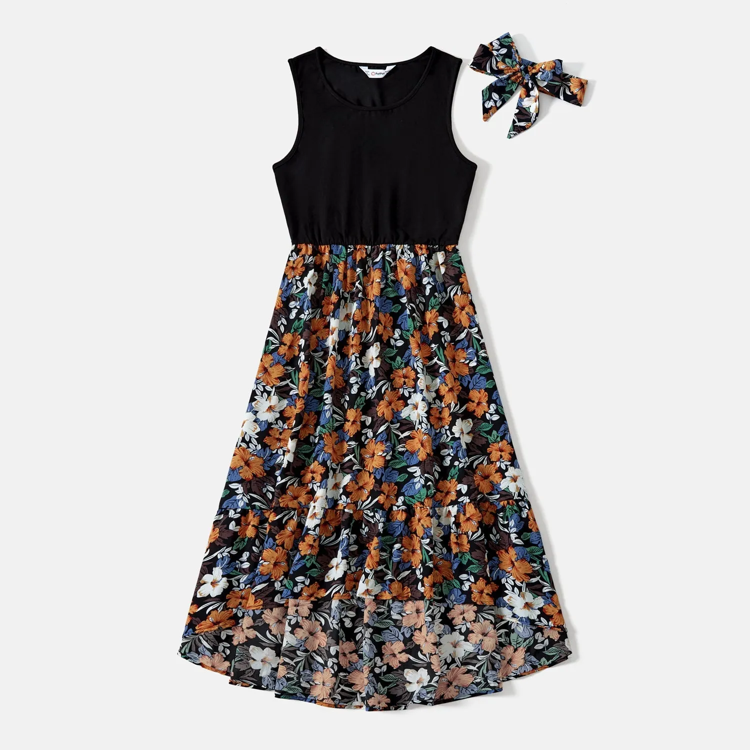 Mommy and Me Floral Panel Tank Dresses with Headband Set