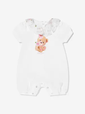 Monnalisa Baby Girls Bear Romper in White