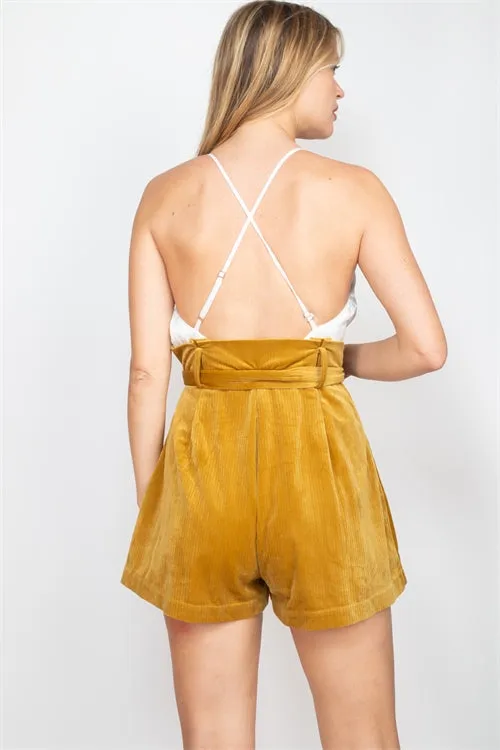 Mustard Yellow Corduroy Velvet Romper