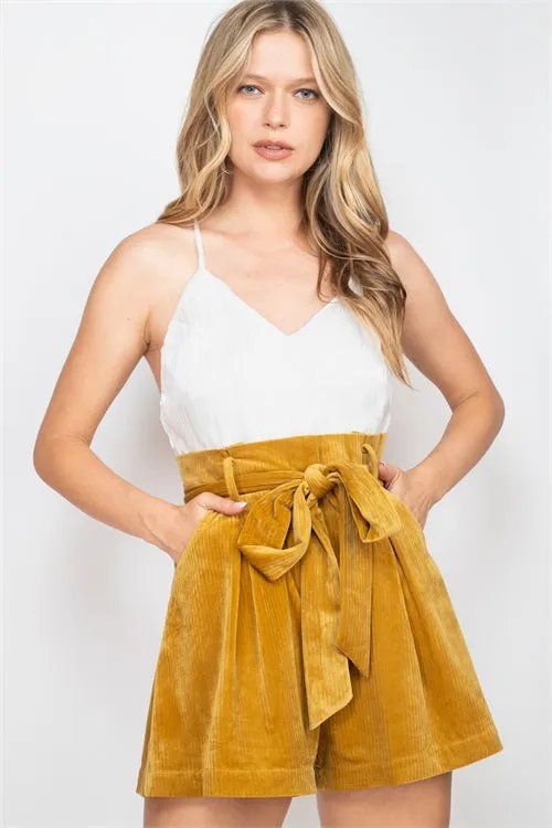 Mustard Yellow Corduroy Velvet Romper