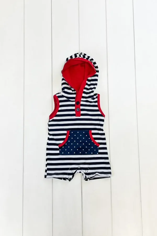 Navy & White Stripe Hooded Romper