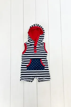 Navy & White Stripe Hooded Romper