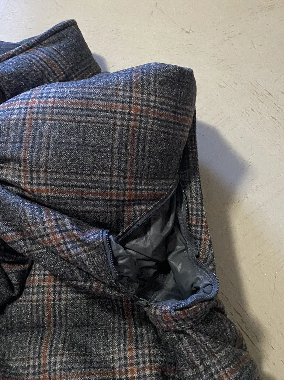 New $3250 Isaia Glen Plaid Puffer Jacket  Vest Coat Charcoal 42 US/52 Eu Italy