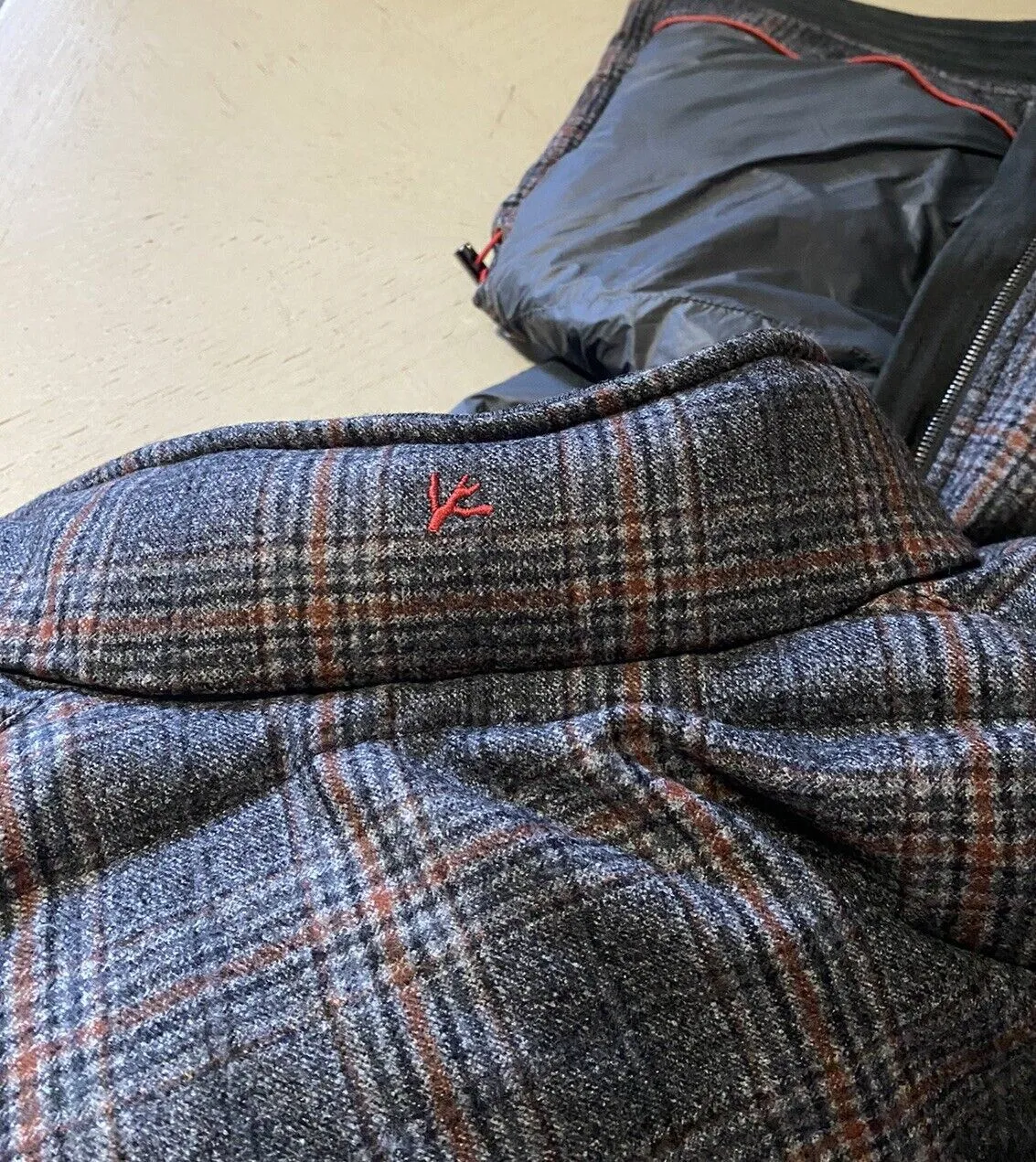 New $3250 Isaia Glen Plaid Puffer Jacket  Vest Coat Charcoal 42 US/52 Eu Italy
