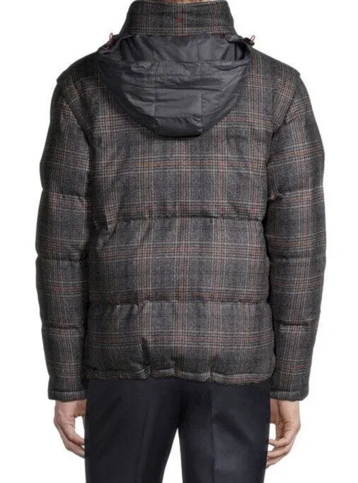 New $3250 Isaia Glen Plaid Puffer Jacket  Vest Coat Charcoal 42 US/52 Eu Italy