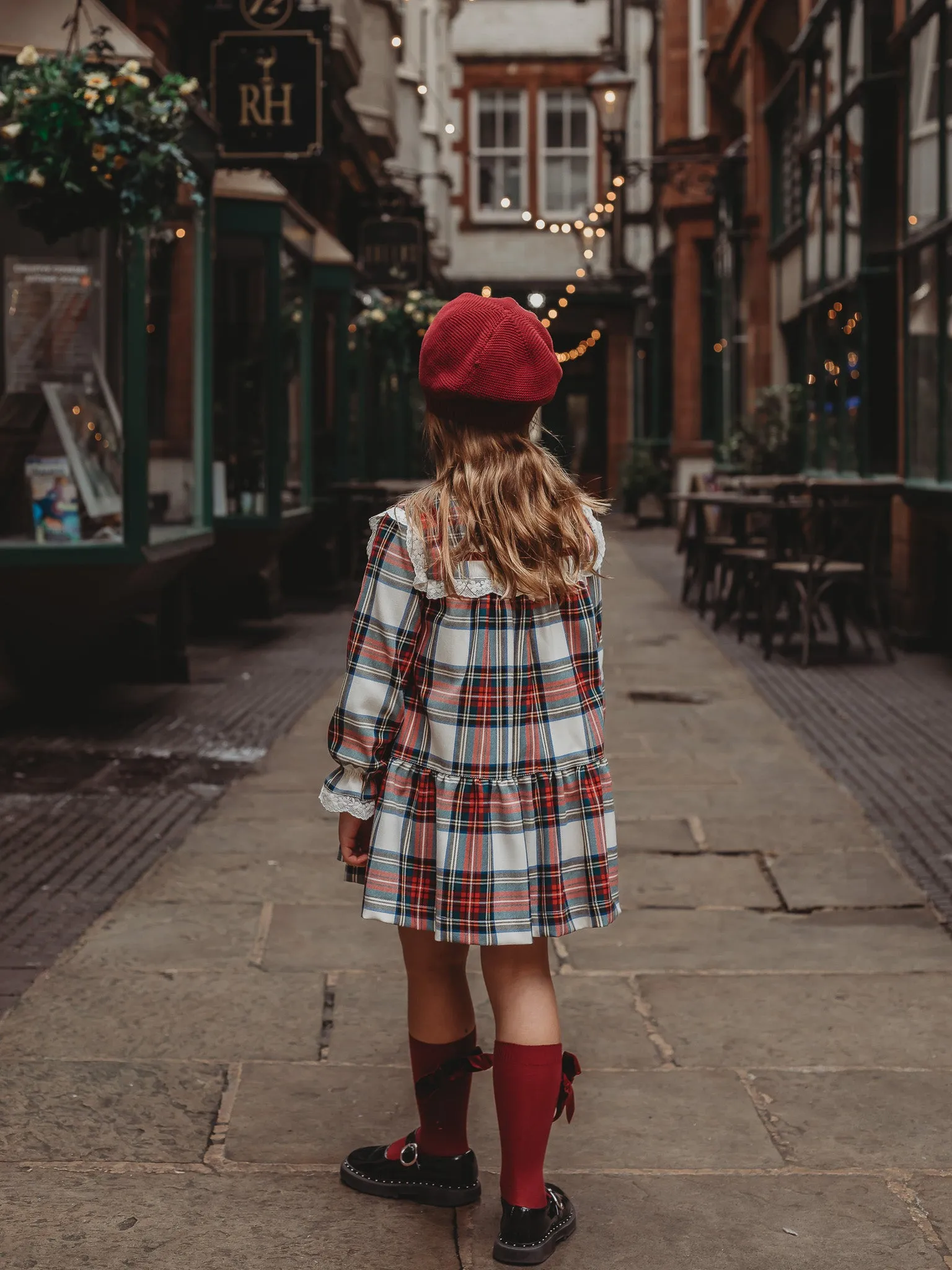 'Noelle' Tartan Dress with Burgundy Bow