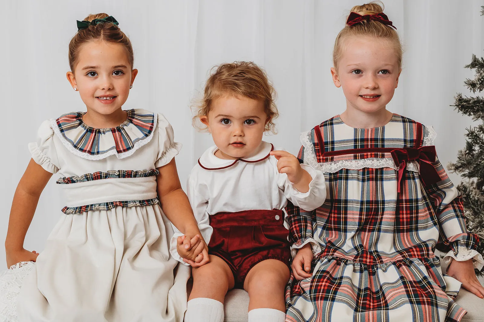 'Noelle' Tartan Dress with Burgundy Bow