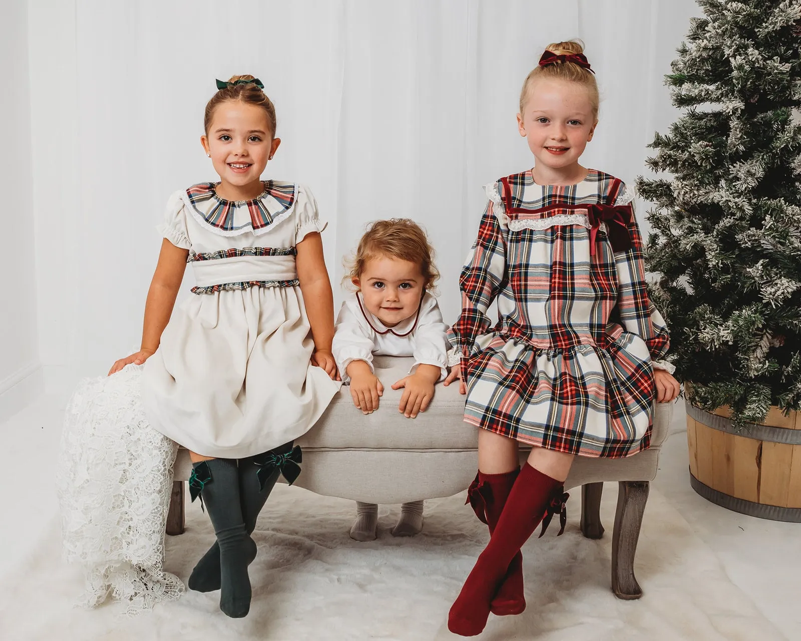'Noelle' Tartan Dress with Burgundy Bow
