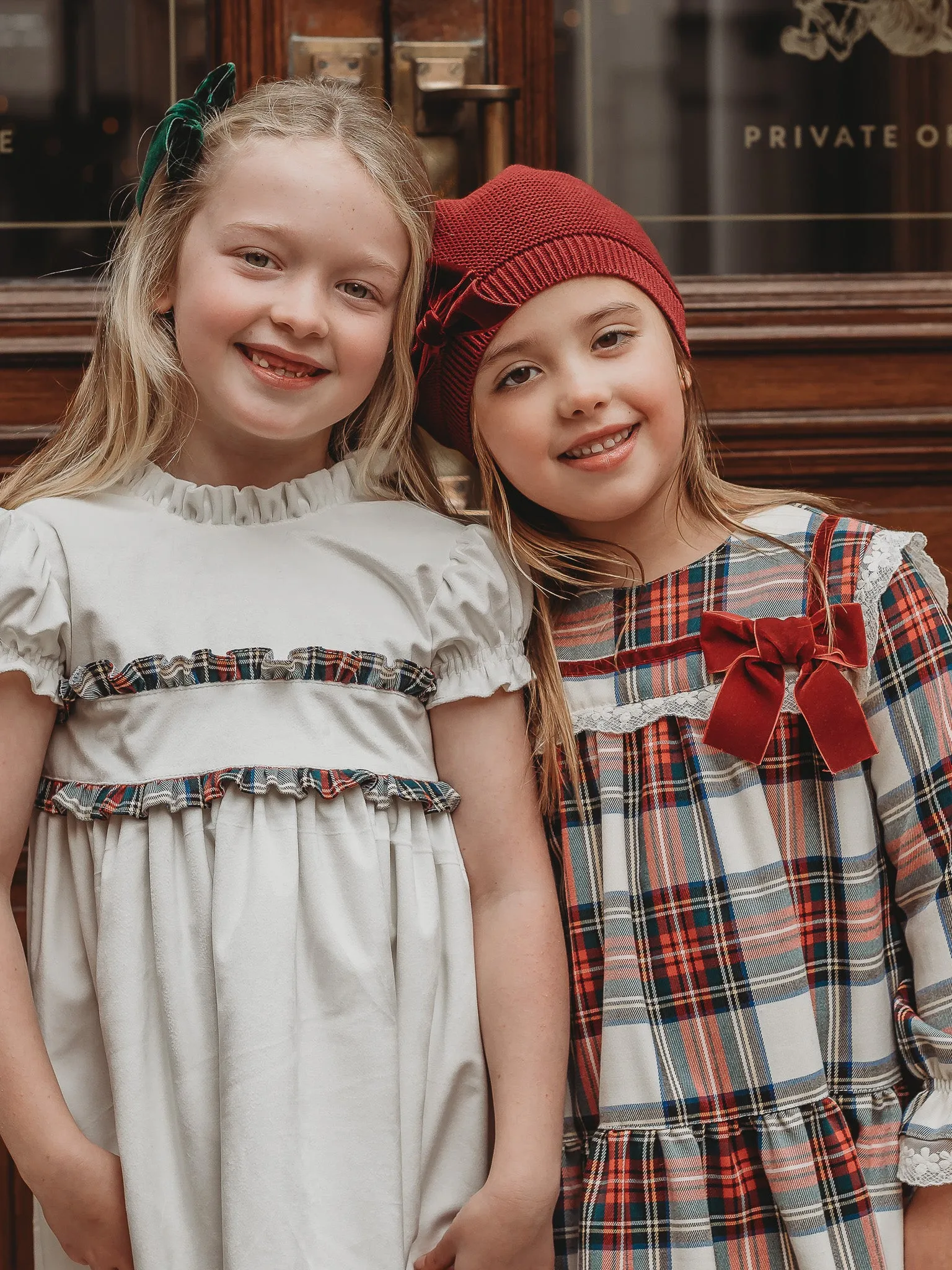 'Noelle' Tartan Dress with Burgundy Bow