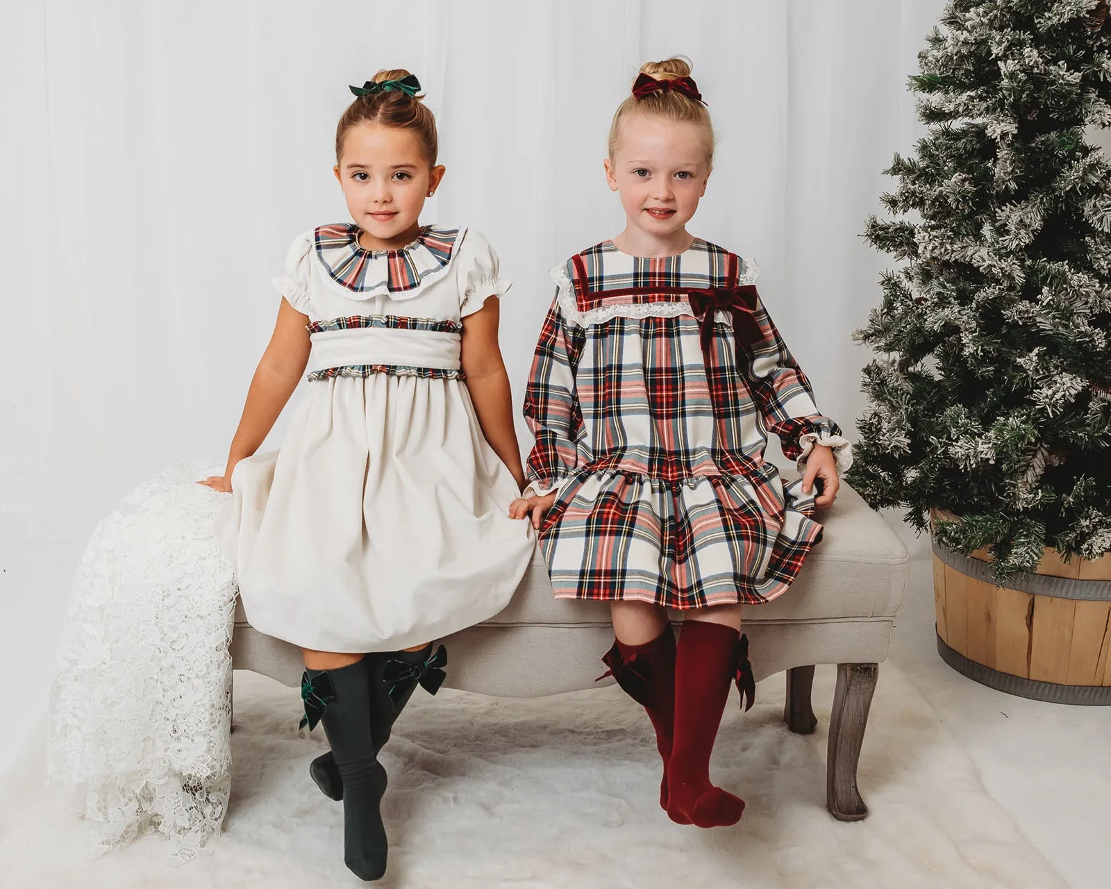 'Noelle' Tartan Dress with Burgundy Bow