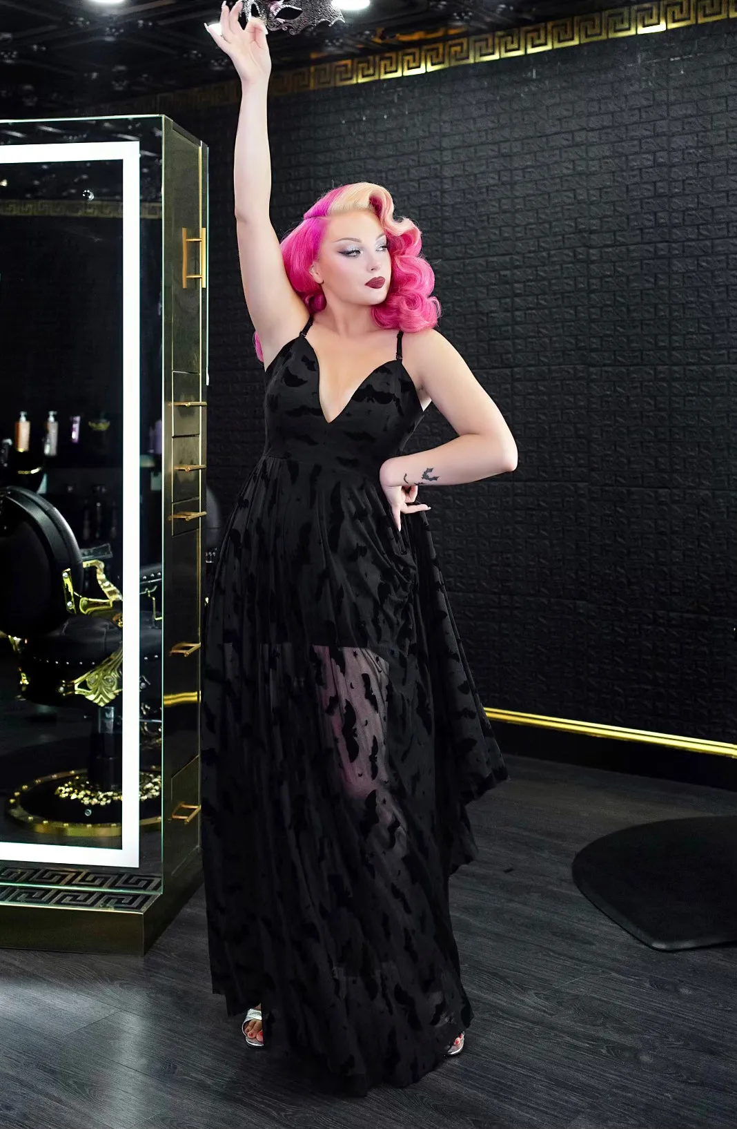 Nosferatu Bat Mesh Maxi with Built-In Romper