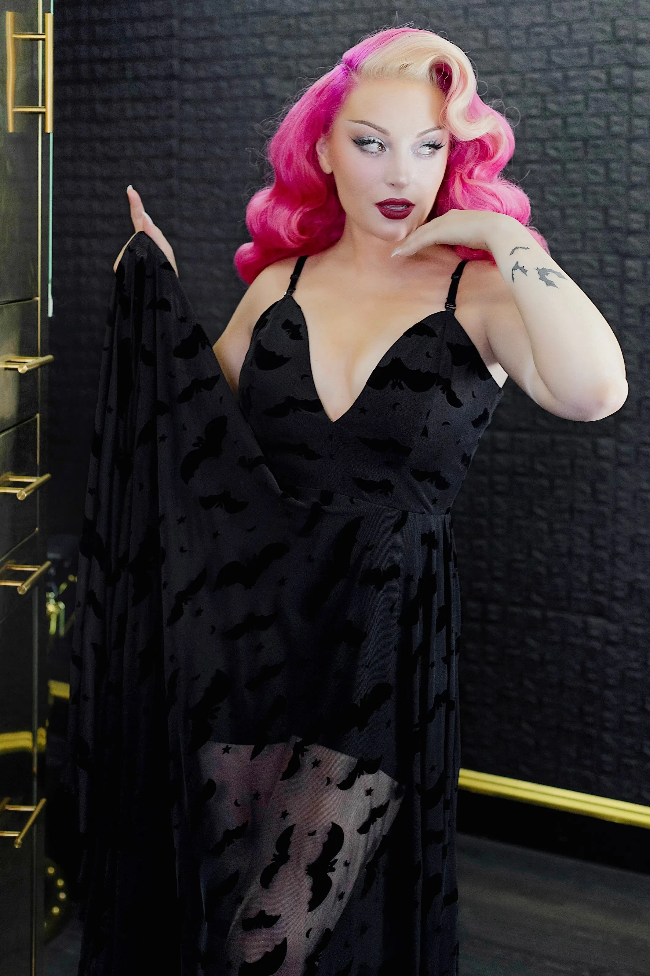 Nosferatu Bat Mesh Maxi with Built-In Romper