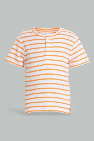 Orange And White Stripe T-Shirt For Baby Boys