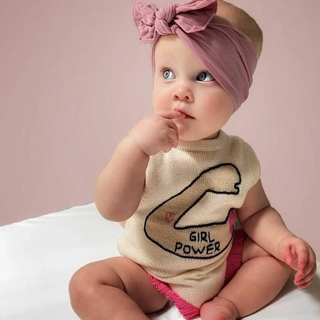 Organic Baby Romper, Sleeveless Knit - Girl Power