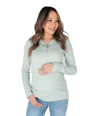 Organic Cotton Henley Nursing & Maternity Long Sleeve Shirt - Sky Grey
