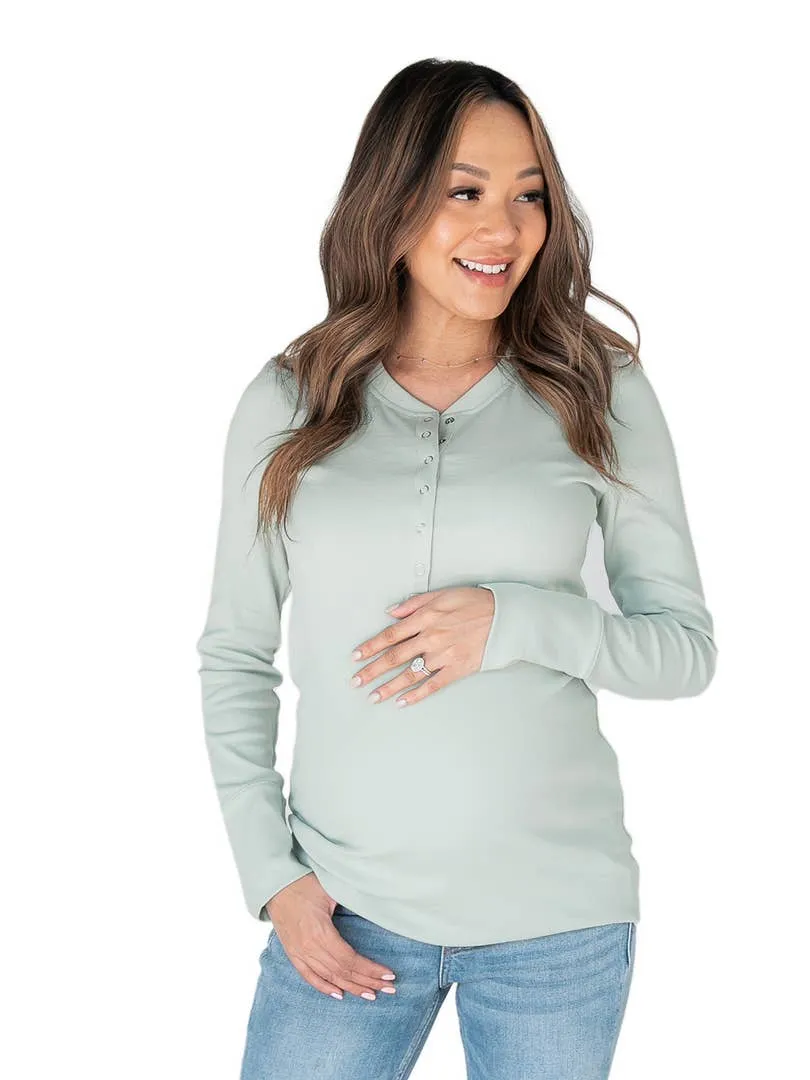 Organic Cotton Henley Nursing & Maternity Long Sleeve Shirt - Sky Grey