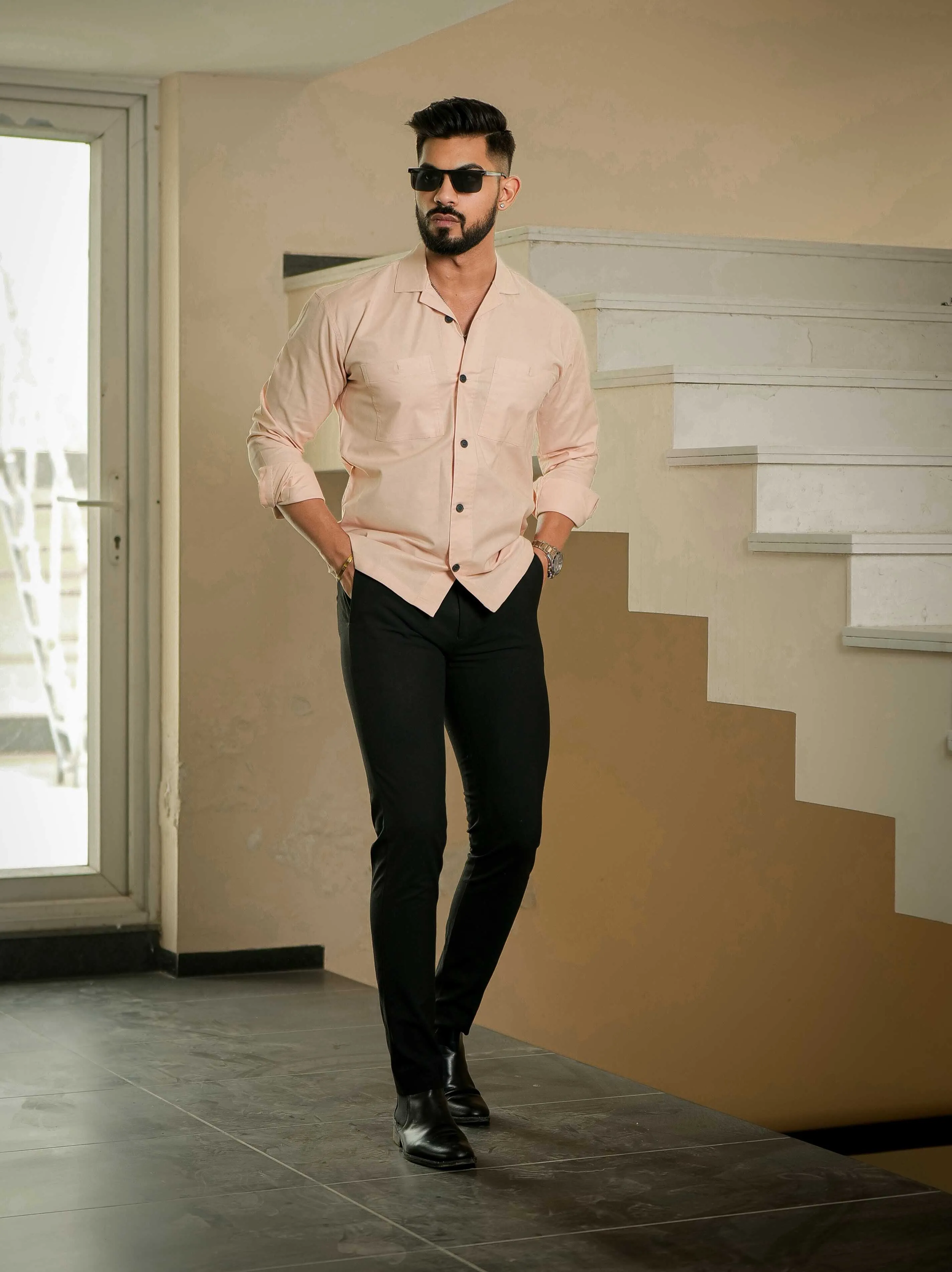 Peach Oxford Cotton Over Shirt