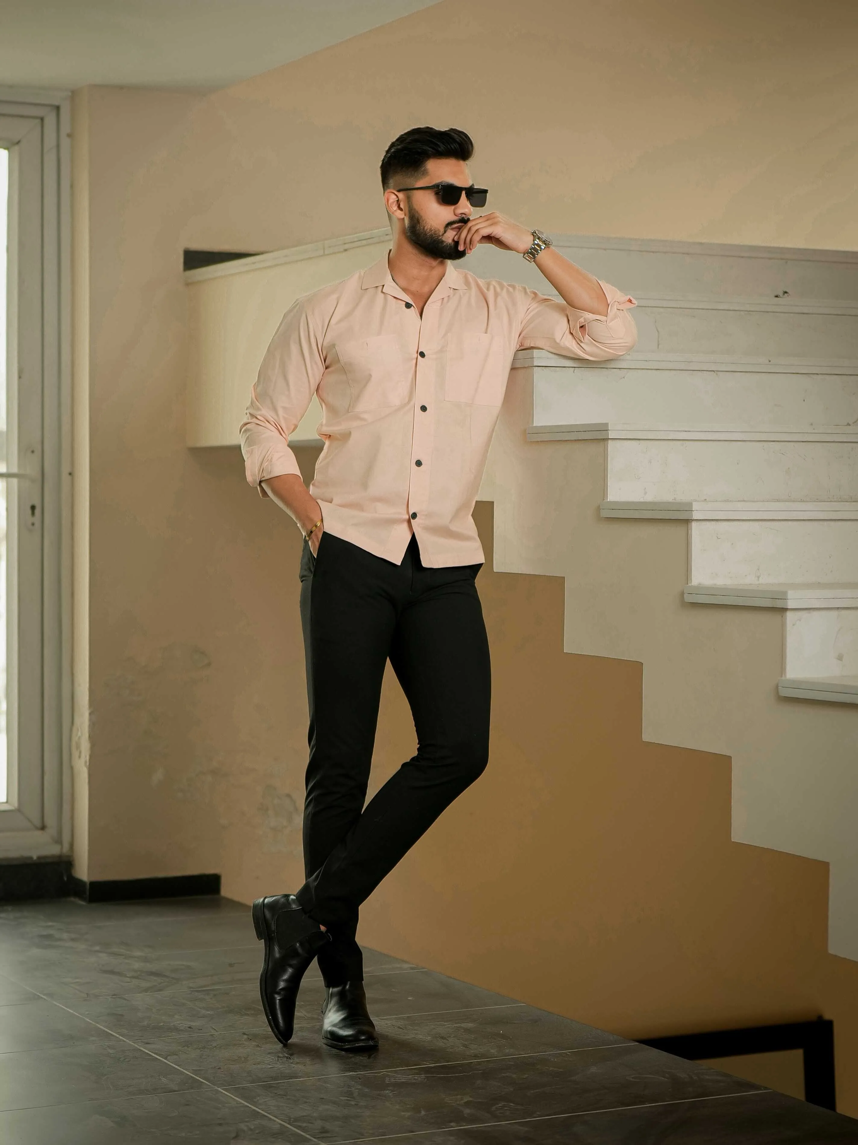 Peach Oxford Cotton Over Shirt