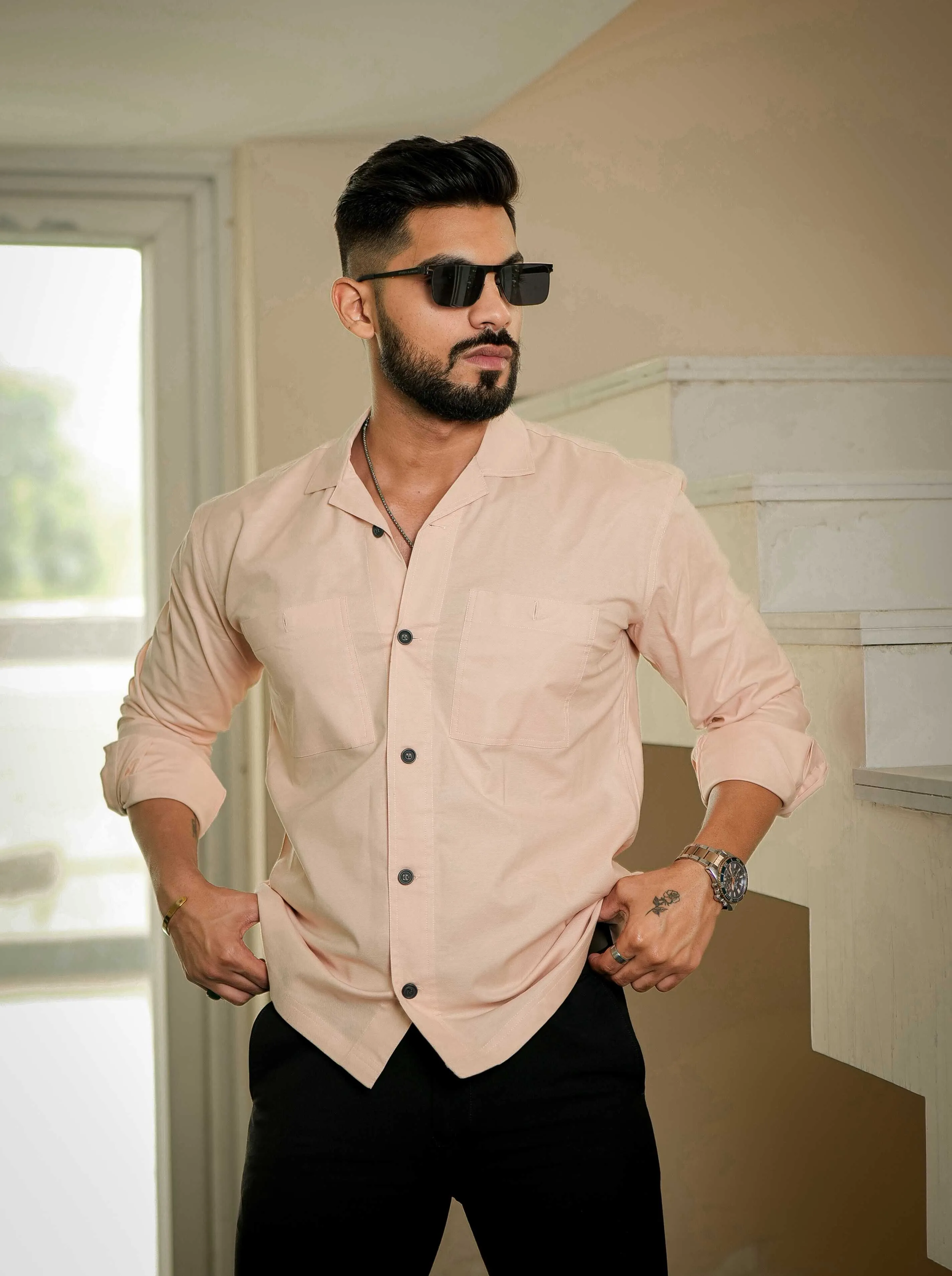 Peach Oxford Cotton Over Shirt