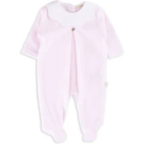 Pink and White Velour Footed Romper with Scalloped Collar
