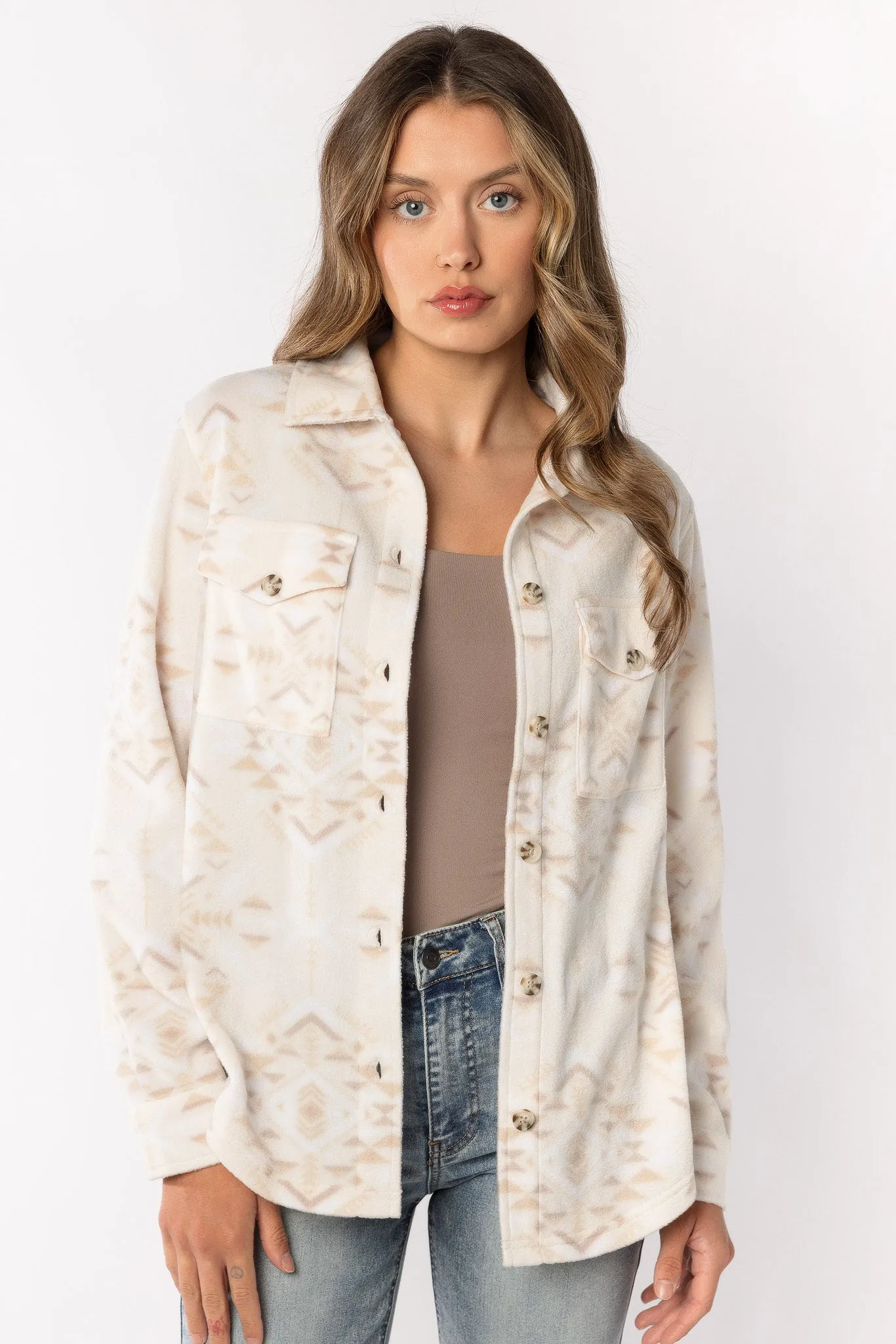 Polar Fleece Shacket in Arizona Patch Print