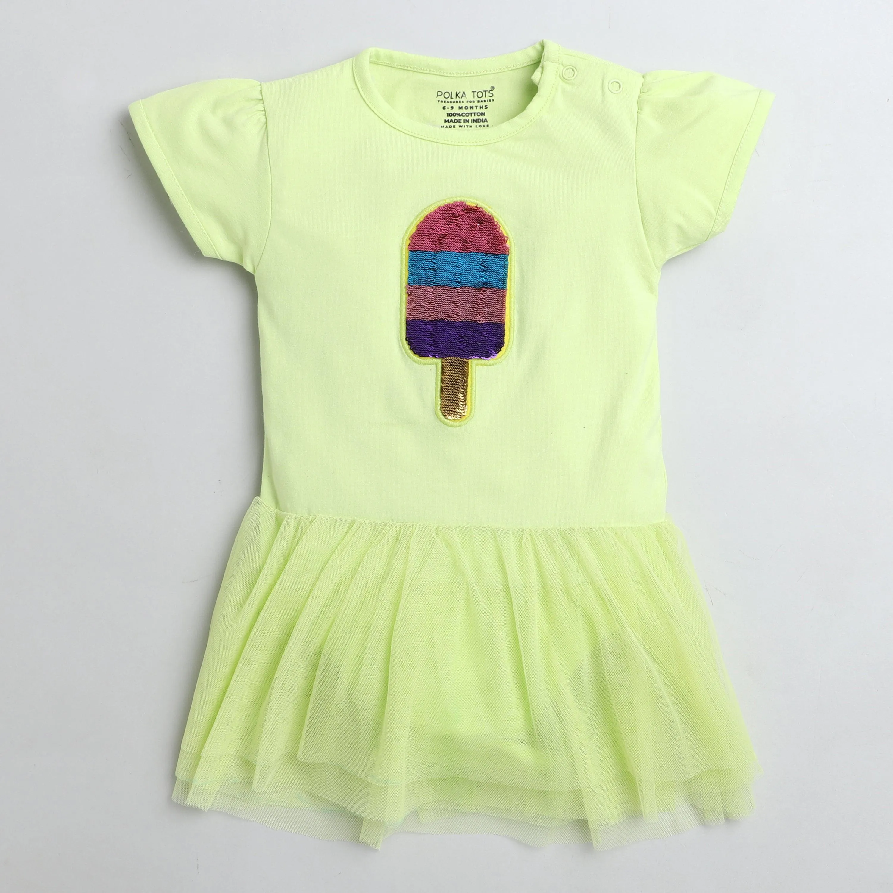 Polka Tots Half Sleeve Romper Onesie Sequence Ice Popsicle - Yellow
