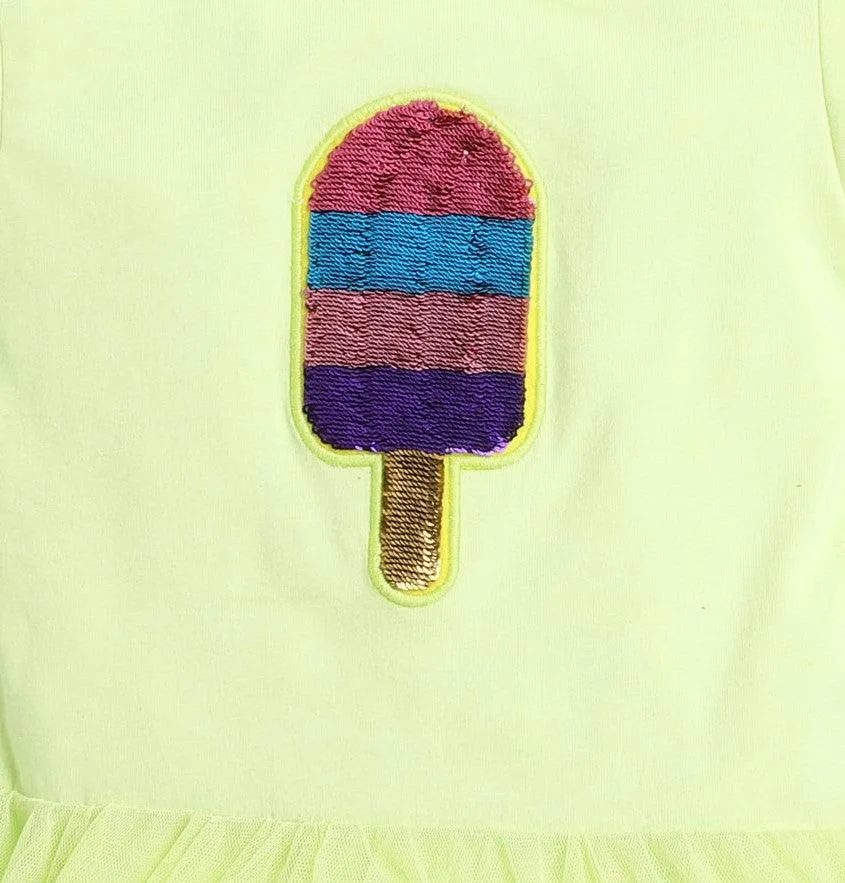 Polka Tots Half Sleeve Romper Onesie Sequence Ice Popsicle - Yellow
