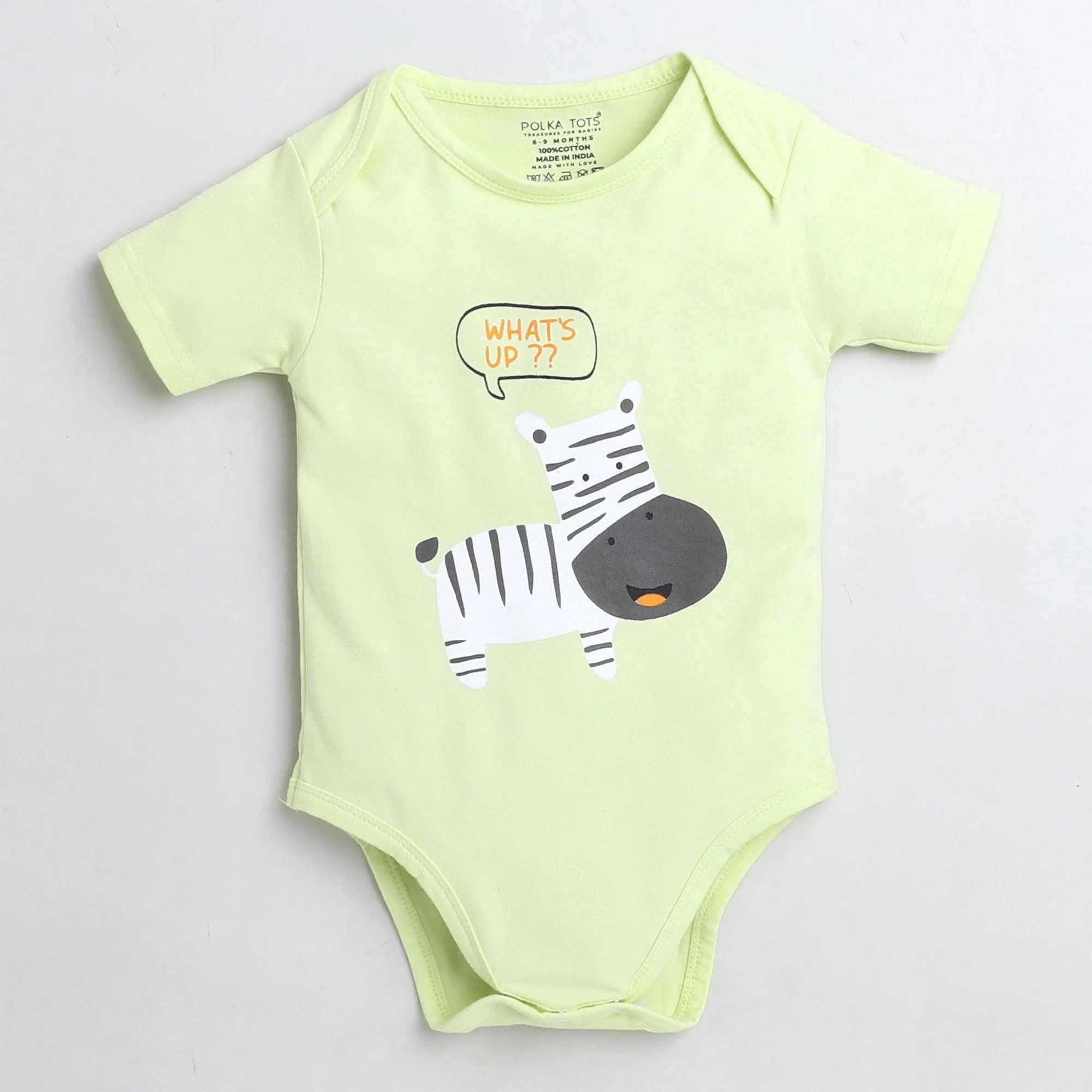 Polka Tots Half Sleeve Romper Onesie Zebra Whats Up - Yellow