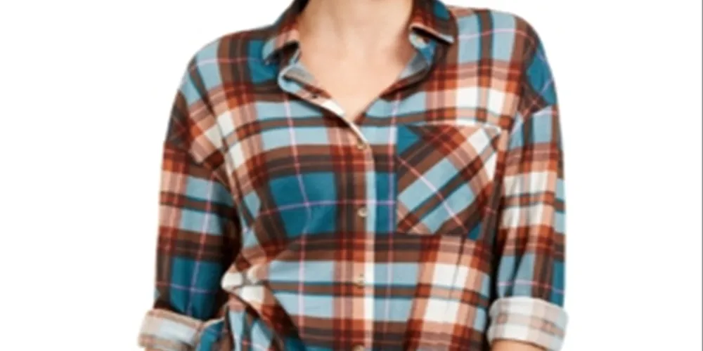 Polly & Esther Junior's Soft Drawstring Hem Plaid Shirt Green Multi  Size Large