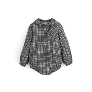 Popelin Dark Grey Plaid Shirt-Style Romper Suit (Mod 20.3)