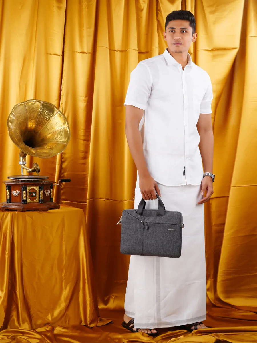 Premium Pure Linen Shirt Half Sleeves with Silver Jari Dhoti Combo