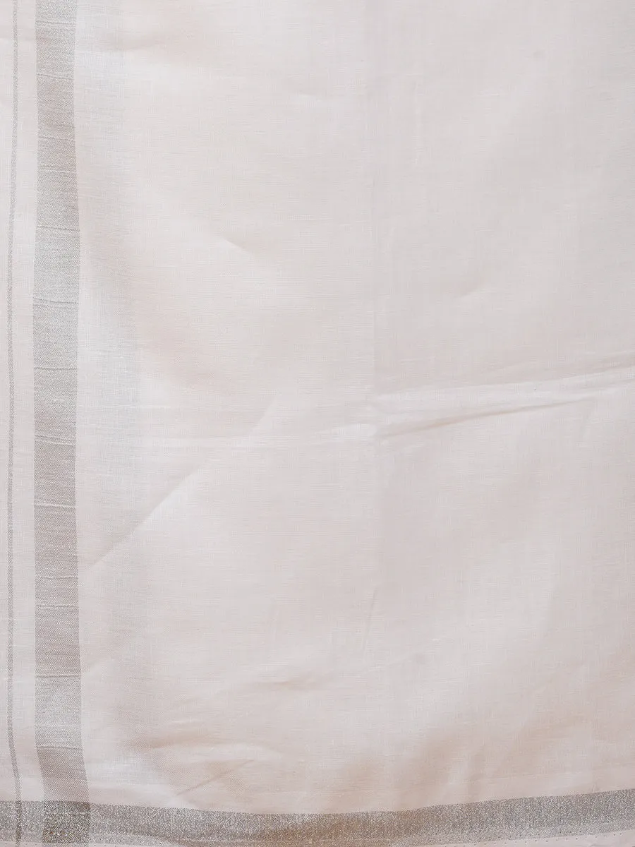 Premium Pure Linen Shirt Half Sleeves with Silver Jari Dhoti Combo