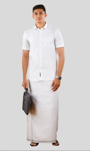 Premium Pure Linen Shirt Half Sleeves with Silver Jari Dhoti Combo